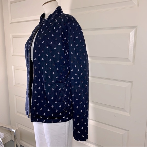 SPANNER Quilted Reversible Jacket Zip Up Sz L Navy Blue Anchors Pattern Pockets - Picture 11 of 15